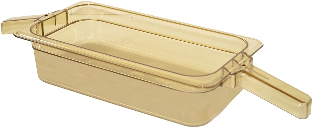 Carlisle FoodService Products Storplus High Heat Food Pan Steam Table Pan, Chafing Pan with Handles for Catering, Buffets, and Restaurant, Plastic, 1/3 Size 4 Inches Deep, Amber, (Pack of 6)