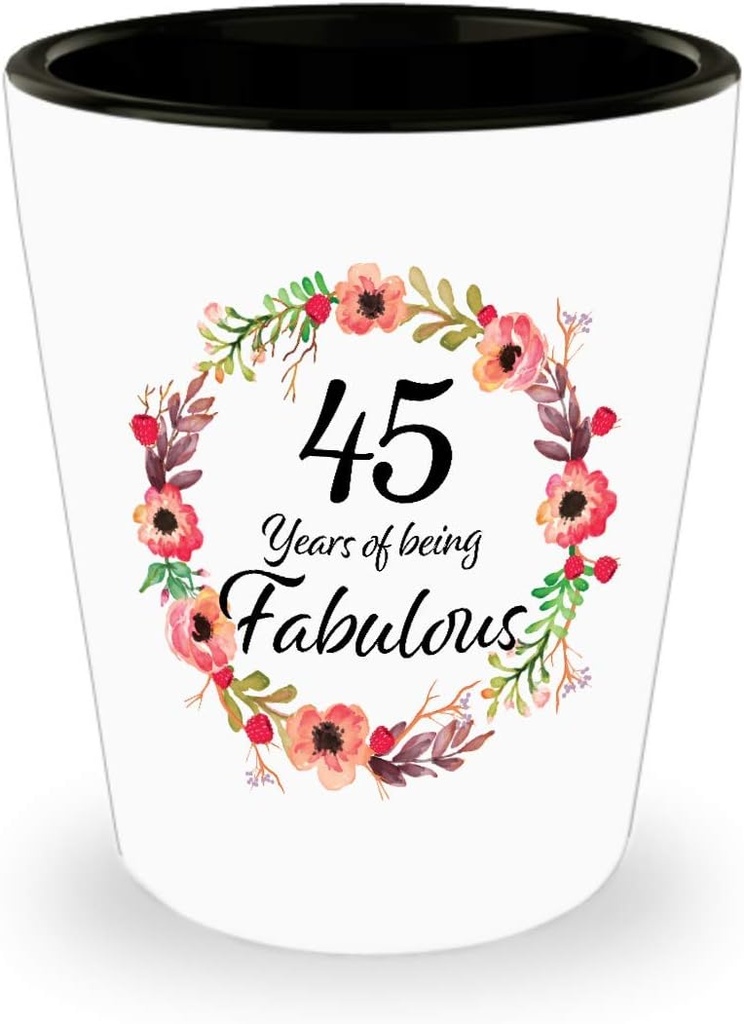 45th Birthday Gift - 45 Years of Being Fabulous Since 1975 Shot Glass Funny Unique for Women, Best Friend, Mom in Law, Sister, Coworker, Her