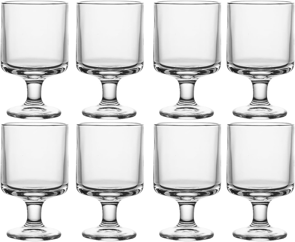 Transparent Vintage Goblet Glasses of 8, Mixed Drink Tumblers, 7.7 oz Wine Glasses Drinking Tumbler Glassware for Iced Tea, Wine, Beer, Juice, Cocktail, Whiskey