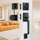 Leydebong Black Front Door Lock Knob and Deadbolt Set, Keyed Different Entry Handleset Exterior with Interior Reversible Knob, Modern Front Door Lock Set, Heavy Duty Matte Black Finish