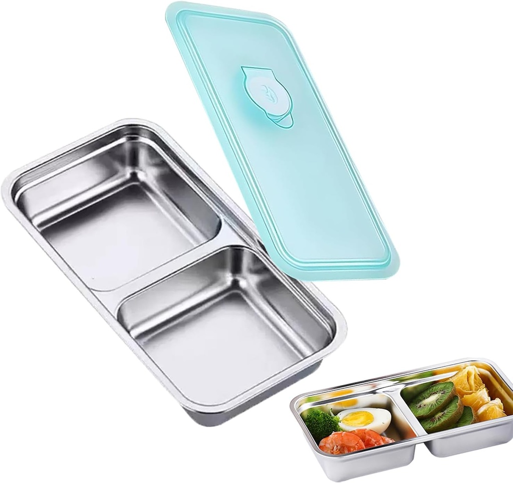 Stainless Steel Snack Containers, 2 Compartment Bento Box with Lids – Reusable, Leakproof, for Snacks Dips Travel and Outdoor Camping (1)