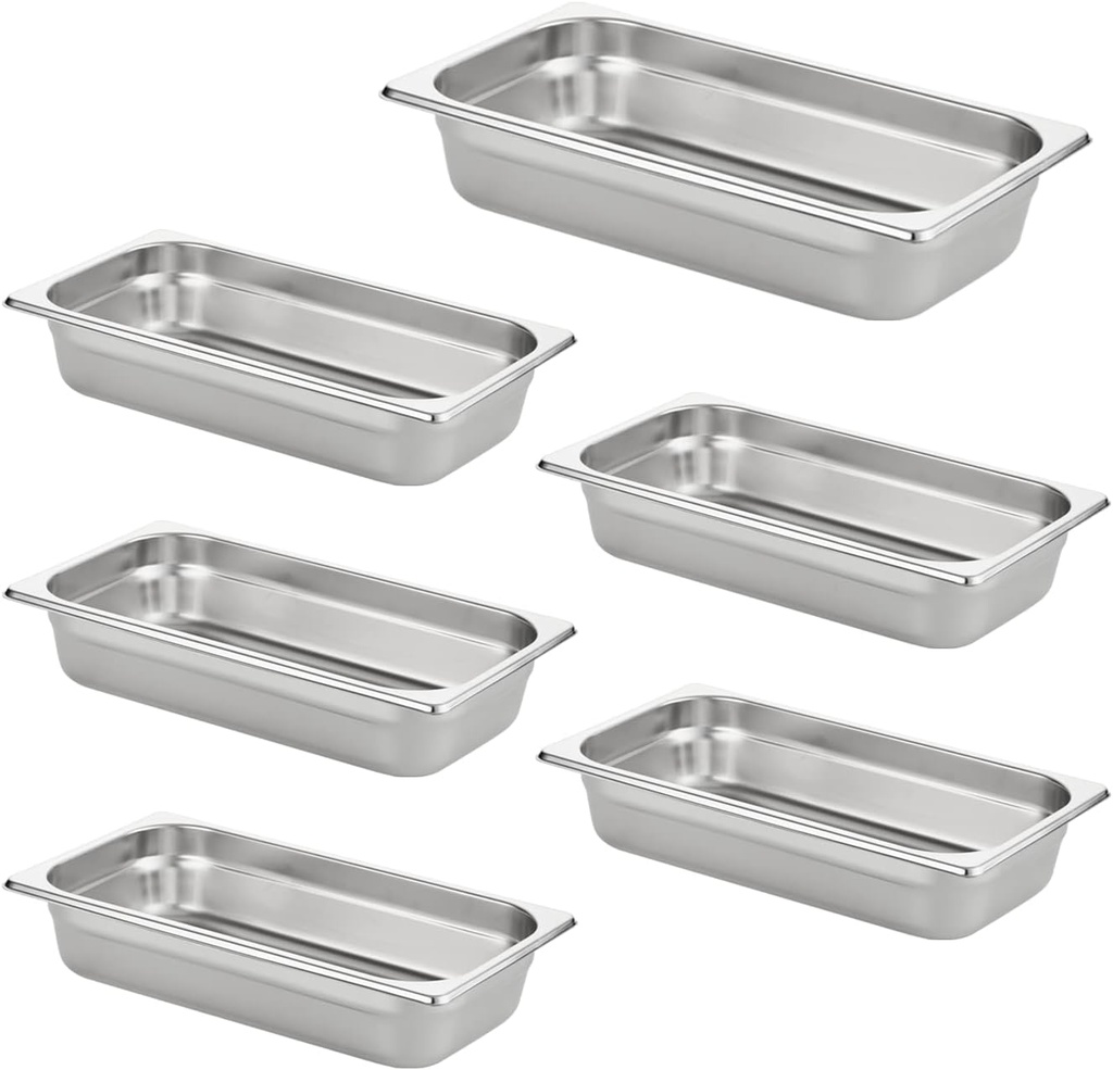 HECMAC 6 Pack Anti-Jam Hotel Pans, 1/3 Size 2 1/2 Inch Deep, Commercial Stainless Steel Chafing Steam Table Pan, Catering Storage Metal Food Pan, 23 Gauge