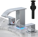 LED Bathroom Faucet 3 Hole, Chrome Waterfall Bathroom Faucets, 8 Inch Widespread Modern Bathroom Sink Faucet & Parts, Wide Spread Touch On Three Hole 2 Handle 3 Piece Bathroom Vanity Faucet