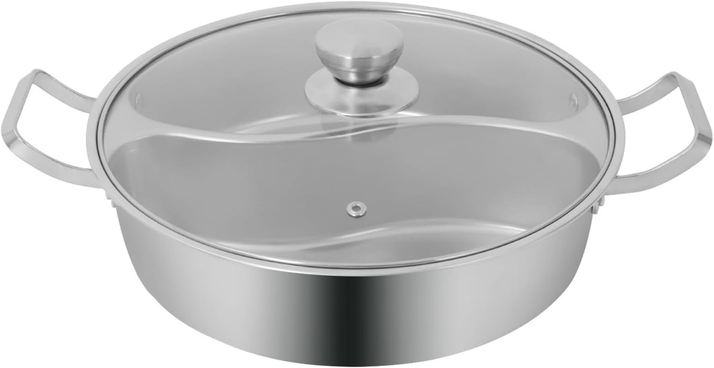 5L Hotpot Pot with Divider and Lid Stainless Steel Divided Pot for Cooking for Electric Induction Gas Stove (7L)