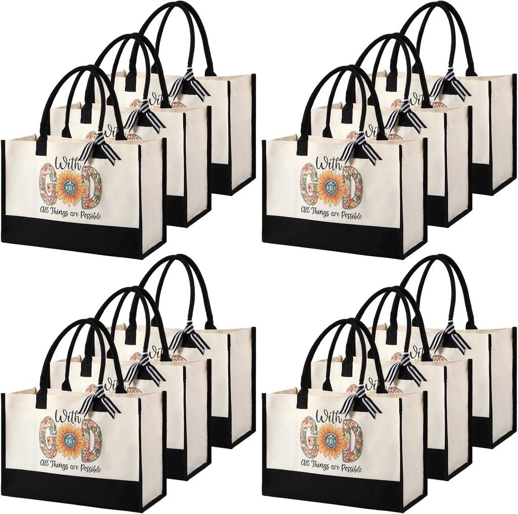 Canvas Tote Bag 12 Pack with Pockets - Bulk Religious Gifts for Women, Inspirational Spiritual Birthday Christmas Gift for Mom Wife