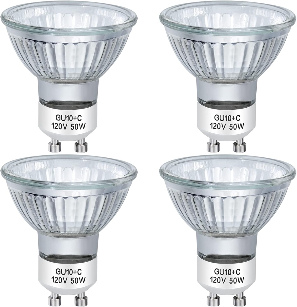 GU10 Halogen Bulbs 50W 120V MR16 for Scent Wax Burner, Dimmable Warm White, Pack of 4