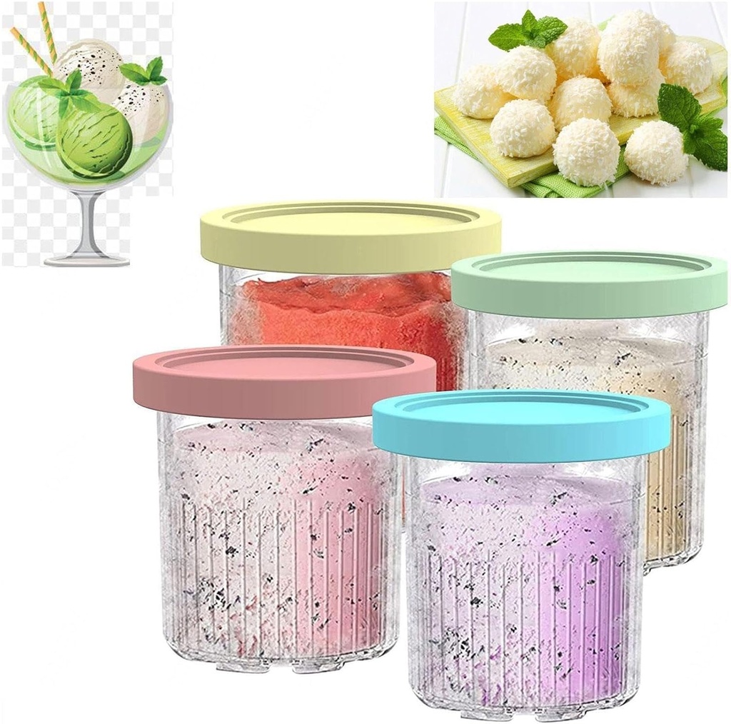 Pints and Lids - 4 Pack, 24oz Ice Cream Containers, Leak-Proof & Dishwasher Safe, Compatible with NC501 Series Ice Cream Maker