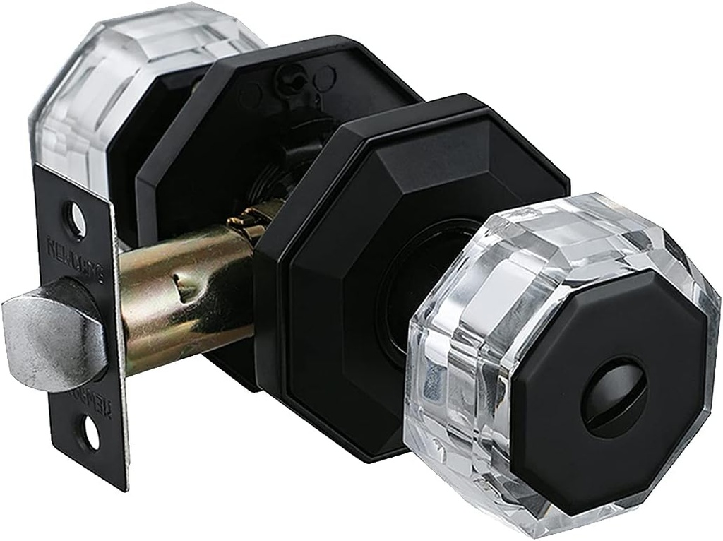 Vintage Diamond Crystal Door Knob with Lock,Privacy Door Handle for Bed BathHD Cystal Glass Door Knob (1, Privacy [Lock with no Key Required], Iron Black#34)