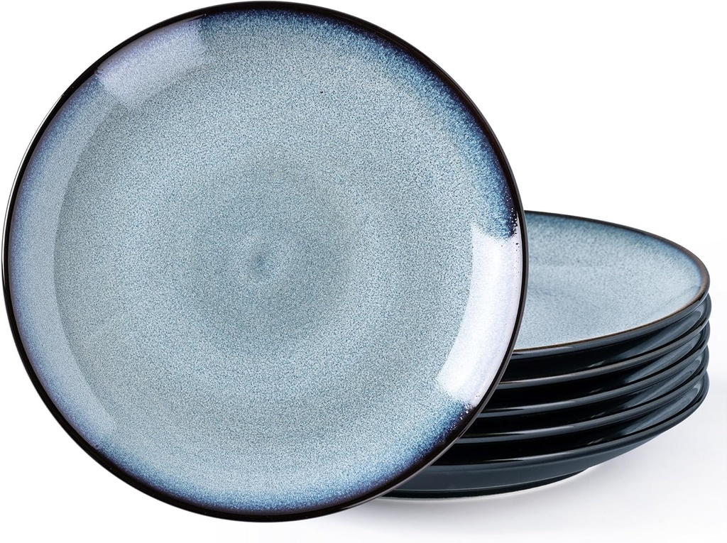 LERATIO Ceramic Dinner Plates Set of 6, 10.5 Inch Handmade Reactive Glaze Porcelain Plates, Coupe Shape Dinnerware Dishes Set for Kitchen,Oven& Microwave & Dishwasher Safe, Scratch Resistant-Gray Blue