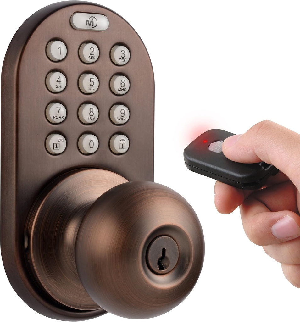 MiLocks XKK-02OB Digital Door Knob Lock with Keyless Entry via Remote Control and Keypad Code for Interior Doors - (Oil-Rubbed Bronze)