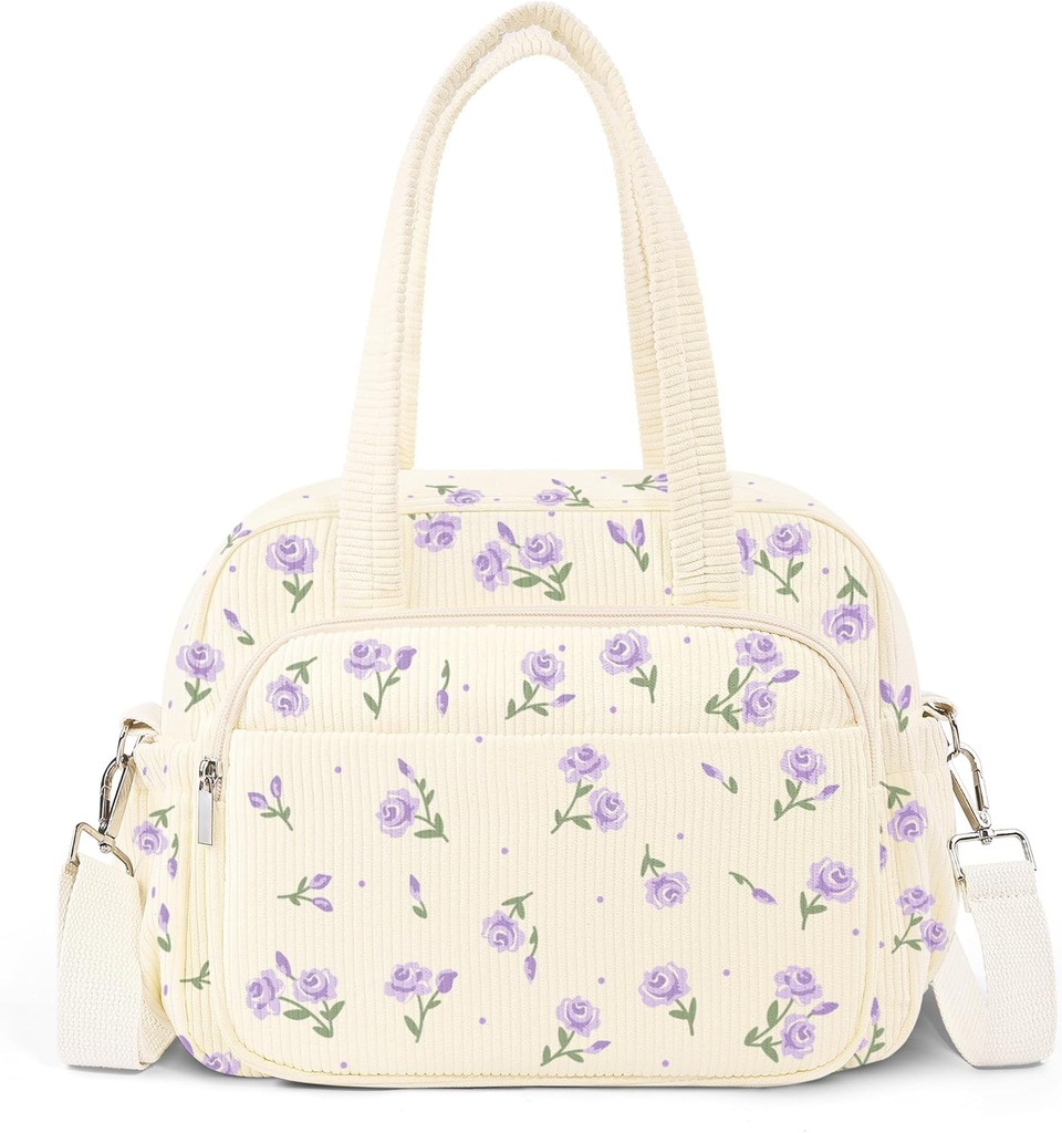 Lunch Box for Women,Insulated flower Corduroy Lunch Tote Cute Lunch bag with Shoulder Strap, Multiple Pockets, Adult Teacher Nurse Bento Lunch Box for Women for work Picnic