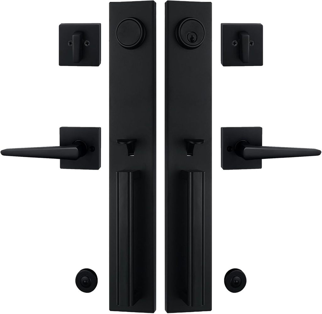 TMC Double Door Handlset for Front Door in Matte Black (Keyed Entry Handle and Dummy Hanlset Set),MDHST2016DB-DOUBLE