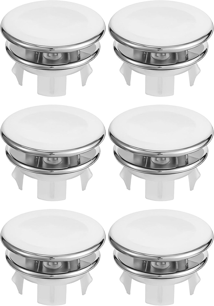 6 Pack Bathroom Sink Overflow Cover, Sink Overflow Cap Round for Bathroom & Kitchen, Over flow Cap, Decorative & Durable (Silver)