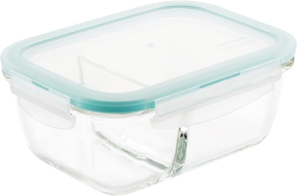 LOCK & LOCK Purely Better Glass Food Storage Container with Lid, Rectangle w/divider, 25 oz - Clear