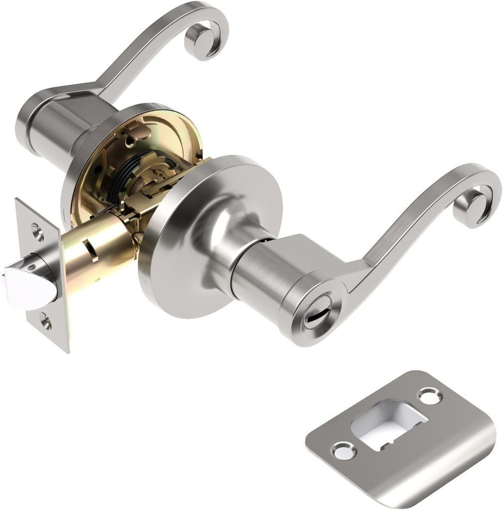 Interior Door Handles with Turn Lock,Brushed Nickel Privacy Interior Door knobs,Door Locks Bathroom Lever Door Handle, 1 Pack