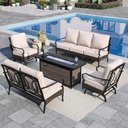 Sophia & William Patio Furniture Set with Fire Pit Table, 5 PCS Metal Outdoor Conversation Set with Fire Pit Table, 2 Sofa Chairs,1 Loveseat, 3-Seater Couch for Outdoor Seating, Backyard, Porch