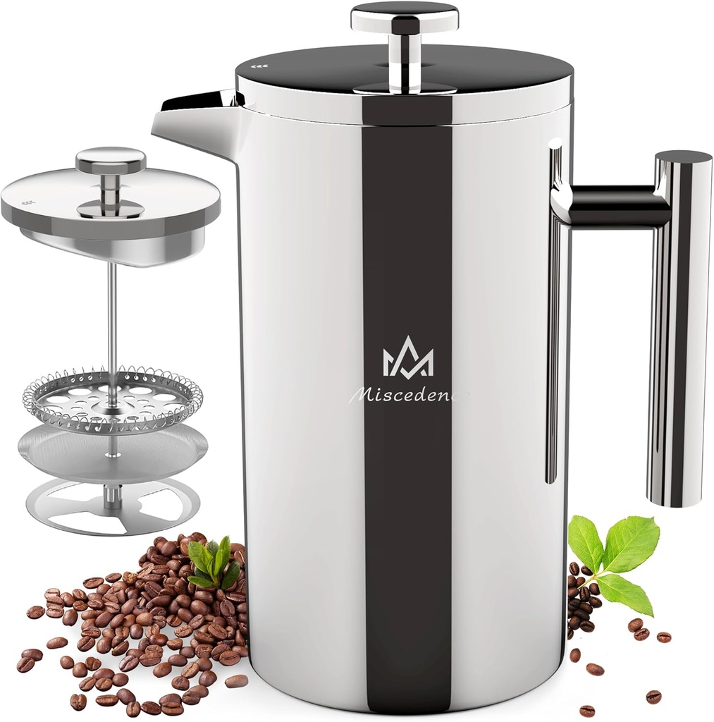 French Press Coffee Maker，50OZ Double Wall Vacuum Insulated 304 Stainless Steel for Home, Camping and Office
