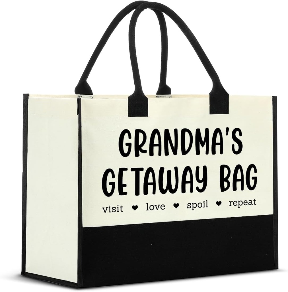 Nvhai Best Grandma Gifts, Gifts for Grandma Nana Grandmother Gigi Christmas Birthday Mothers Day, Funny Grandma's Getaway Bag Canvas Tote Bag for Women
