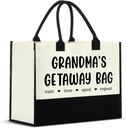 Nvhai Best Grandma Gifts, Gifts for Grandma Nana Grandmother Gigi Christmas Birthday Mothers Day, Funny Grandma's Getaway Bag Canvas Tote Bag for Women