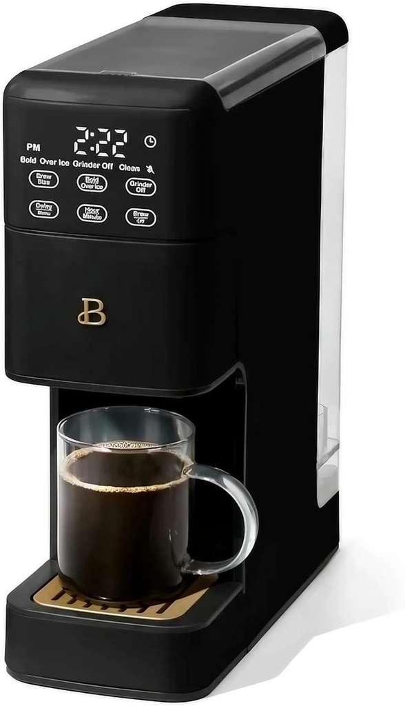 Beautiful Perfect Grind™ Single Serve Coffee Maker – Programmable, Burr Grinder, No Pods, Hot & Iced Coffee, 6 Brew Sizes, Strength Control, Reusable Gold Filter, 64oz Water Tank, by Drew Barrymore