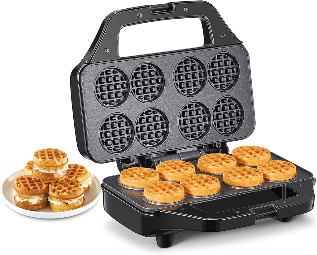 Waffle Maker, Reemix Multi Mini Waffle Iron Bake 8 x 1.8 Inch Small Waffles, Nonstick Waffle Iron with Quick Heat-Up, Simple & Easy Tiny Chaffle Baker for Home & Restaurants, Small Bites for Kids