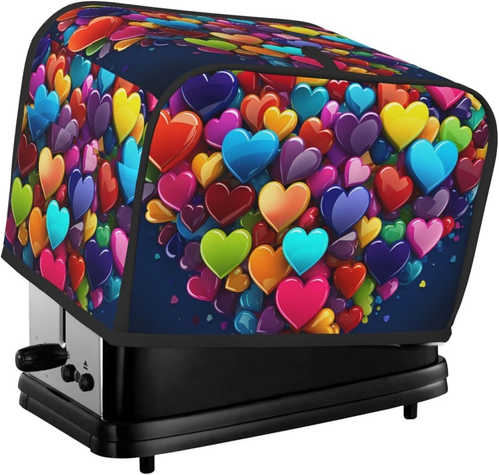 2 Slice Toaster Covers Bread Machine Cover Quilted Dustproof Fingerprint Protectors Small Washable Appliance Cover Colourful Heart Bread Maker Dust Protection Universal Size