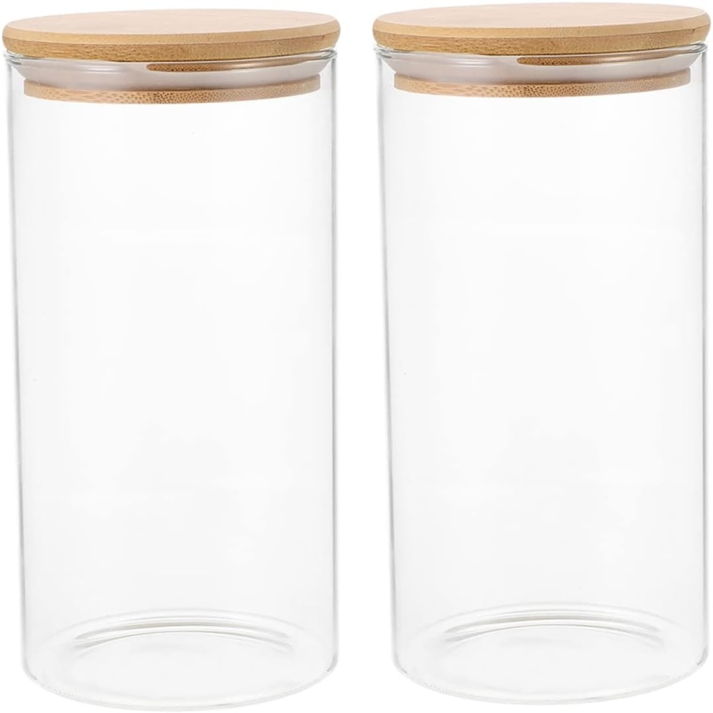 2pcs Sturdy Glass Storage Jars Lids for Kitchen Food Storage Containers