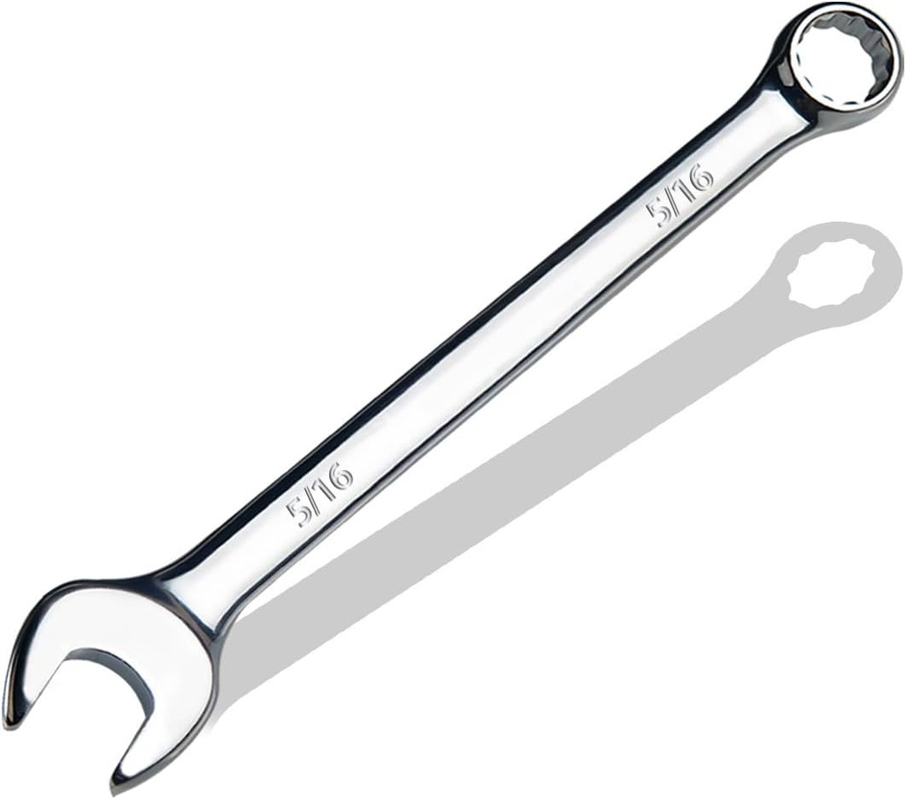 5/16" SAE Combination Wrench, CR-V Steel with Mirror Polish, 12-Point Design, 15-Degree Offset, Perfect for Auto Repair, Household, Car & Truck Emergency