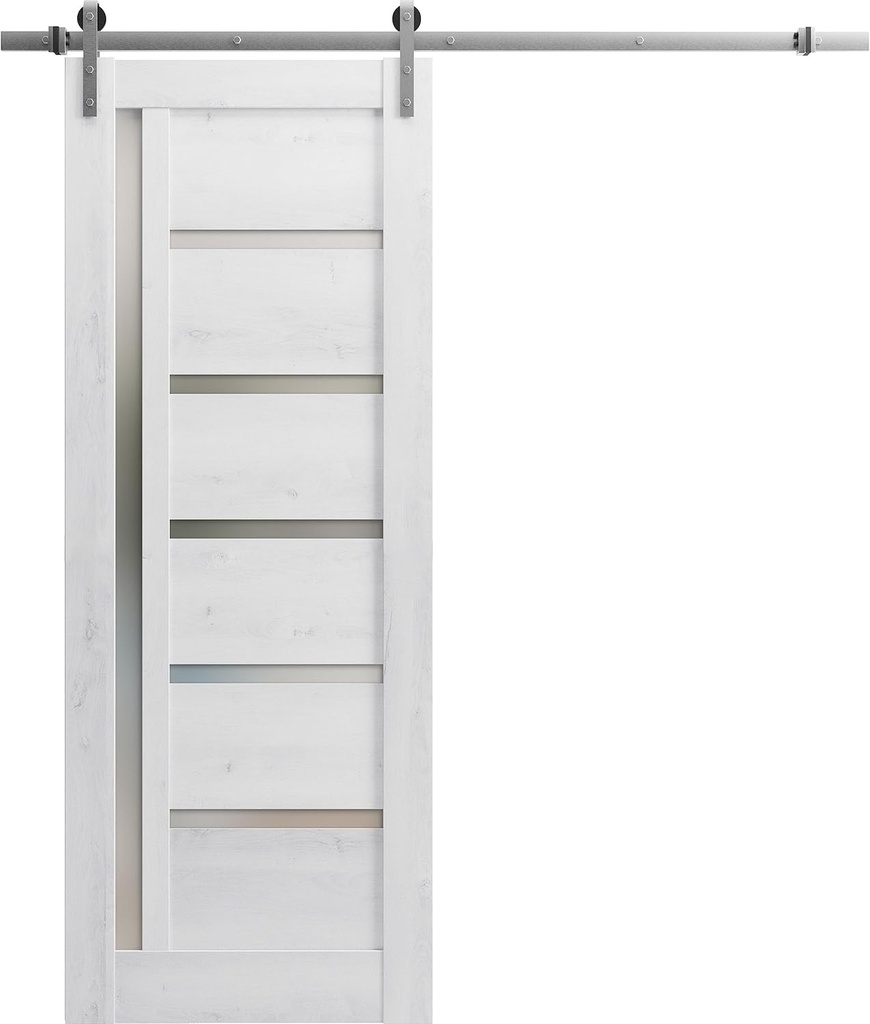 SARTODOORS Quadro 4088 | Interior Single Sliding barn Door with Frosted Glass, MDF, 28x80, White, Modern Style | Hardware Included
