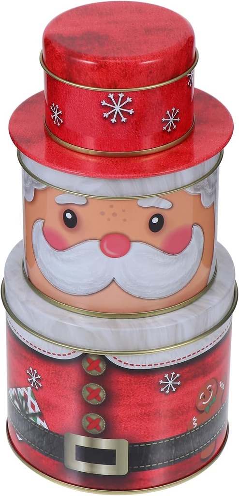 Christmas Cookie Tins Santa Shape- Metal Cookie Tins with Lids for Giving- Decorative Christmas Candy Jars Storage Containers for Biscuits Treat Small