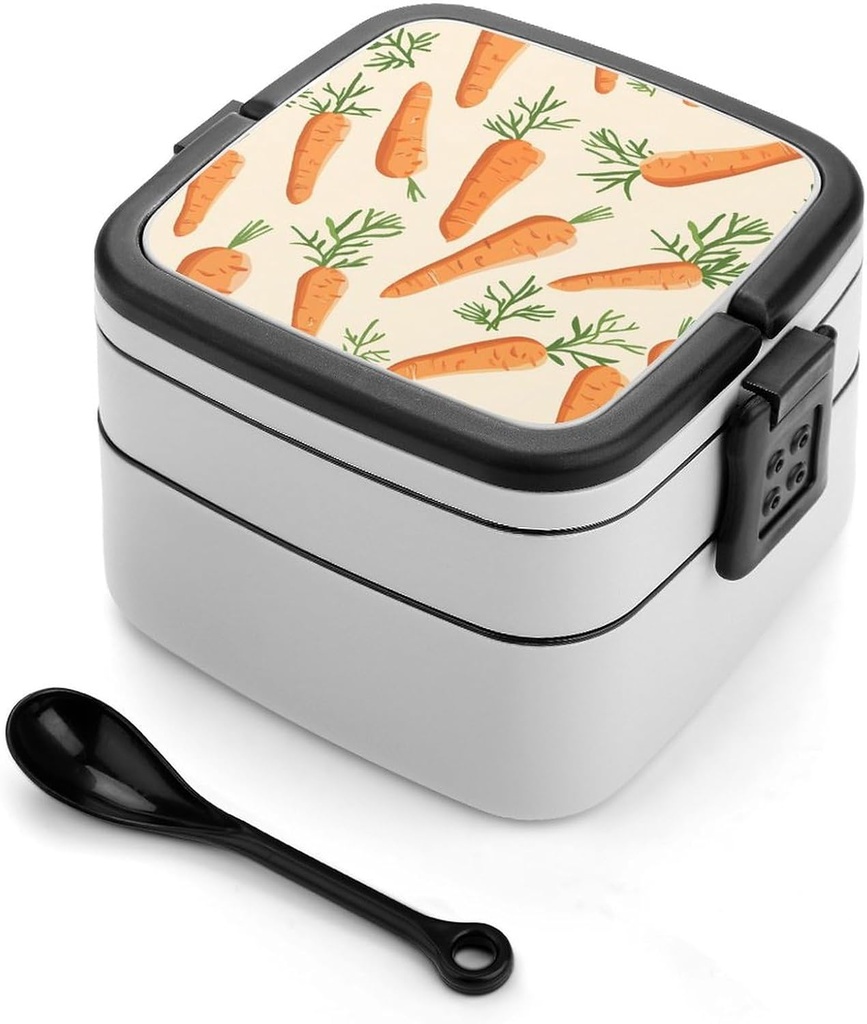 Fresh Carrots Lunch Box with Handle Stackable 2 Layer Leak-Proof Bento Box Portable Food Containers for Unisex