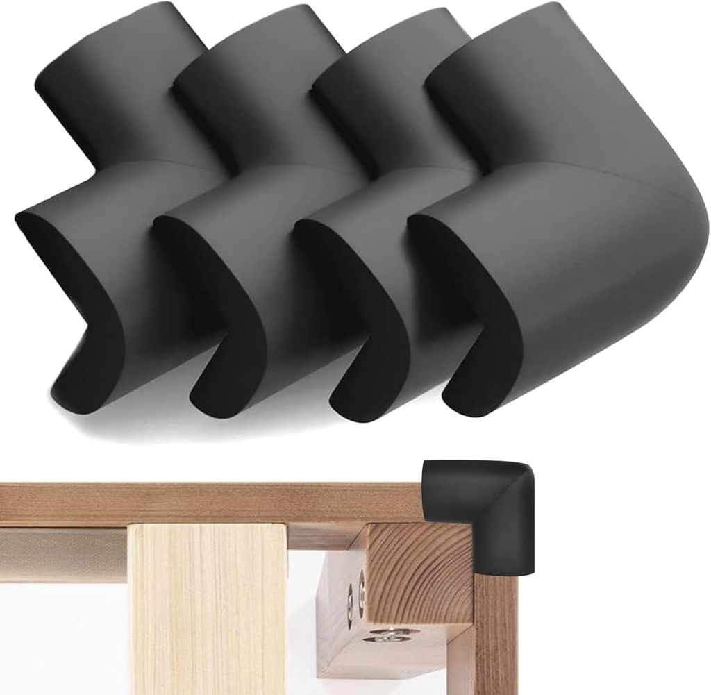 Bed Frame Corner Protector Black: 4 Pack Foam Rubber Guards Bumpers for Bed Table Cabinet Corner Safe Impact Absorption for Kids & Seniors (4, Black)