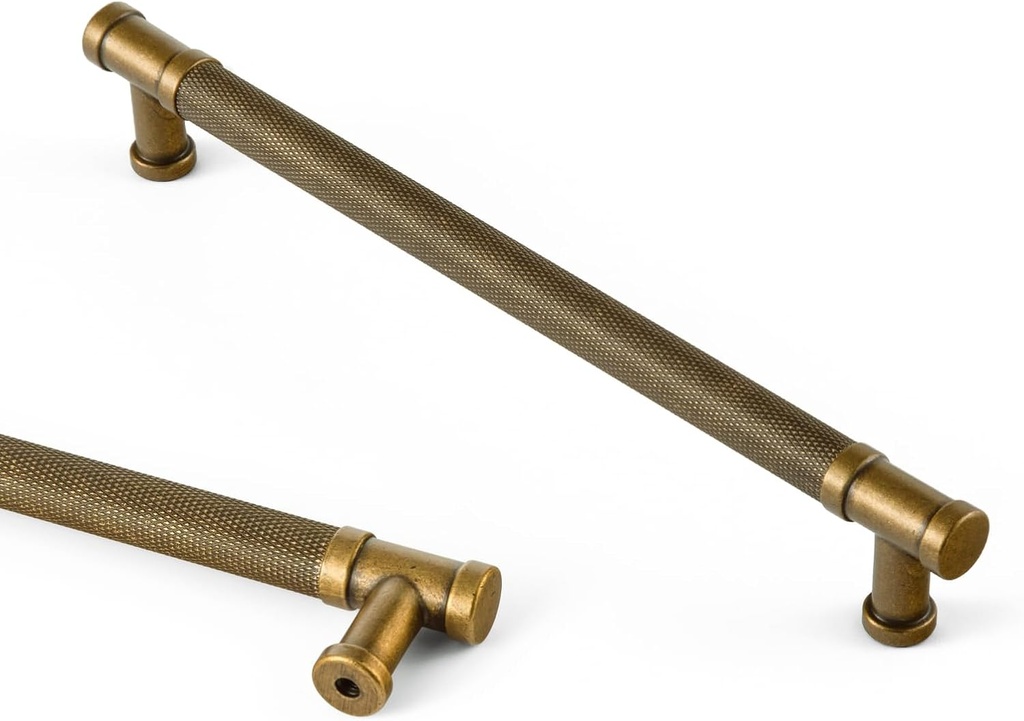 Goo-Ki 6 Pack Knurled Antique Brass Cabinet Handle Drawer Pulls, 7.56in(192mm) c-c Vintage Bronze Bar Pull Kitchen Hardware for Closet Dresser Wardrobe Cupboard Furniture, 2210GT-192