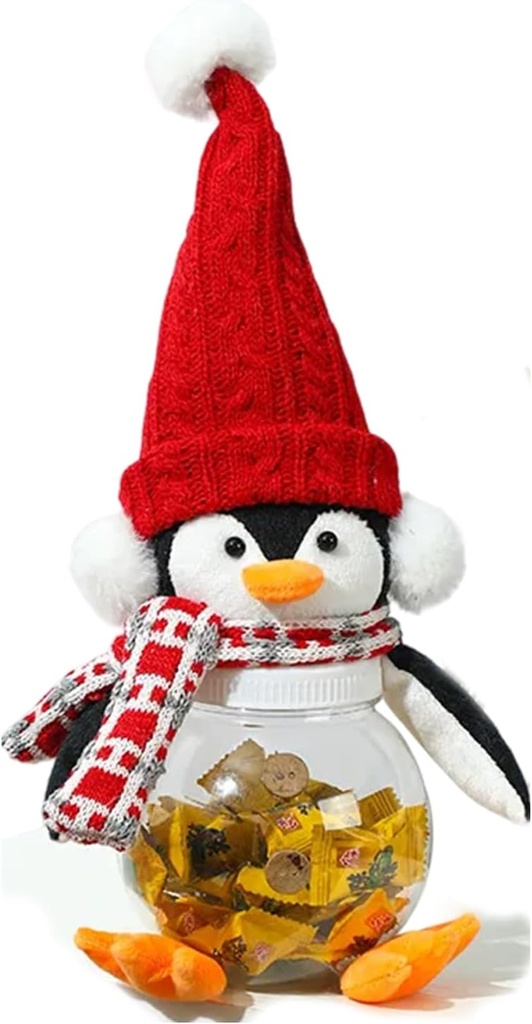 Christmas Penguin Candy Jar Buddy, Penguin Cookie Jar with Removable Hat & Scarf, Cute Candy Jars for Christmas Storage, Xmas Gift Winter Home Decor (Red)