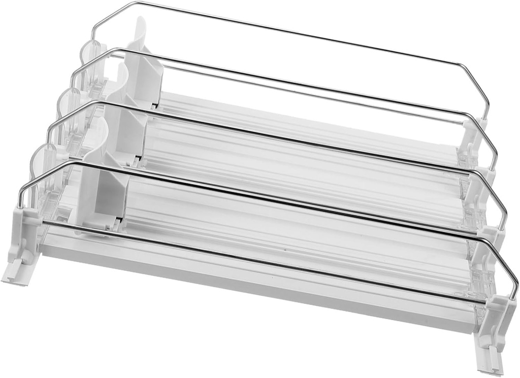 Automatic Soda Can Dispenser for Fridge Stackable Beverage Propeller Self-pushing Drink Organizer White