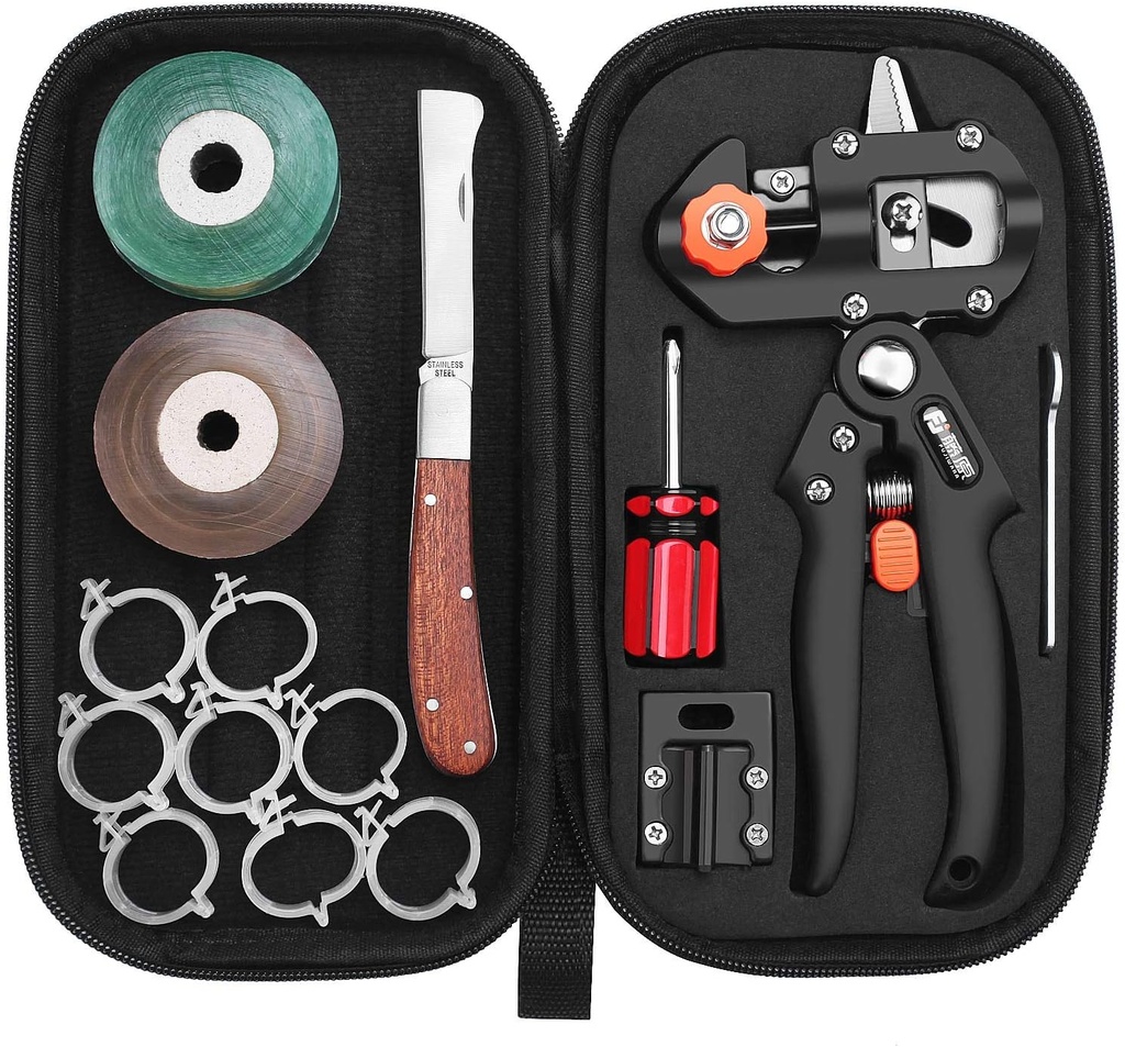FUJIWARA Garden Grafting Tool, Multifunctional Pruning Scissors Kit, U-Graft/V-Graft/Omega-Graft Seedling for Fruit Tree Grafting Set,Including Grafting Tapes, Grafting Knife & Replacement Blades