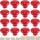 JAPCHET 16 Pack Red Ceramic Cabinet Knobs, 32 MM/1.26Inch Single Hole Ceramic Door Knobs with Screws, Button Round Mushroom Door Pulls for Kitchen Cabinet, Cupboard, Wardrobe, Dresser
