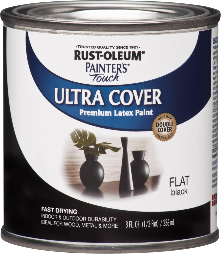 Rust-Oleum 1976730 Painter's Touch Latex Paint, Half Pint, Flat Black, 8 Fl Oz (Pack of 1)