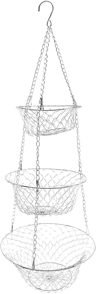 3 Tier Fruit Basket, Vegetable Kitchen Storage Basket Chain Hanging Saving Fruits, Plants Storage Basket(Silver)