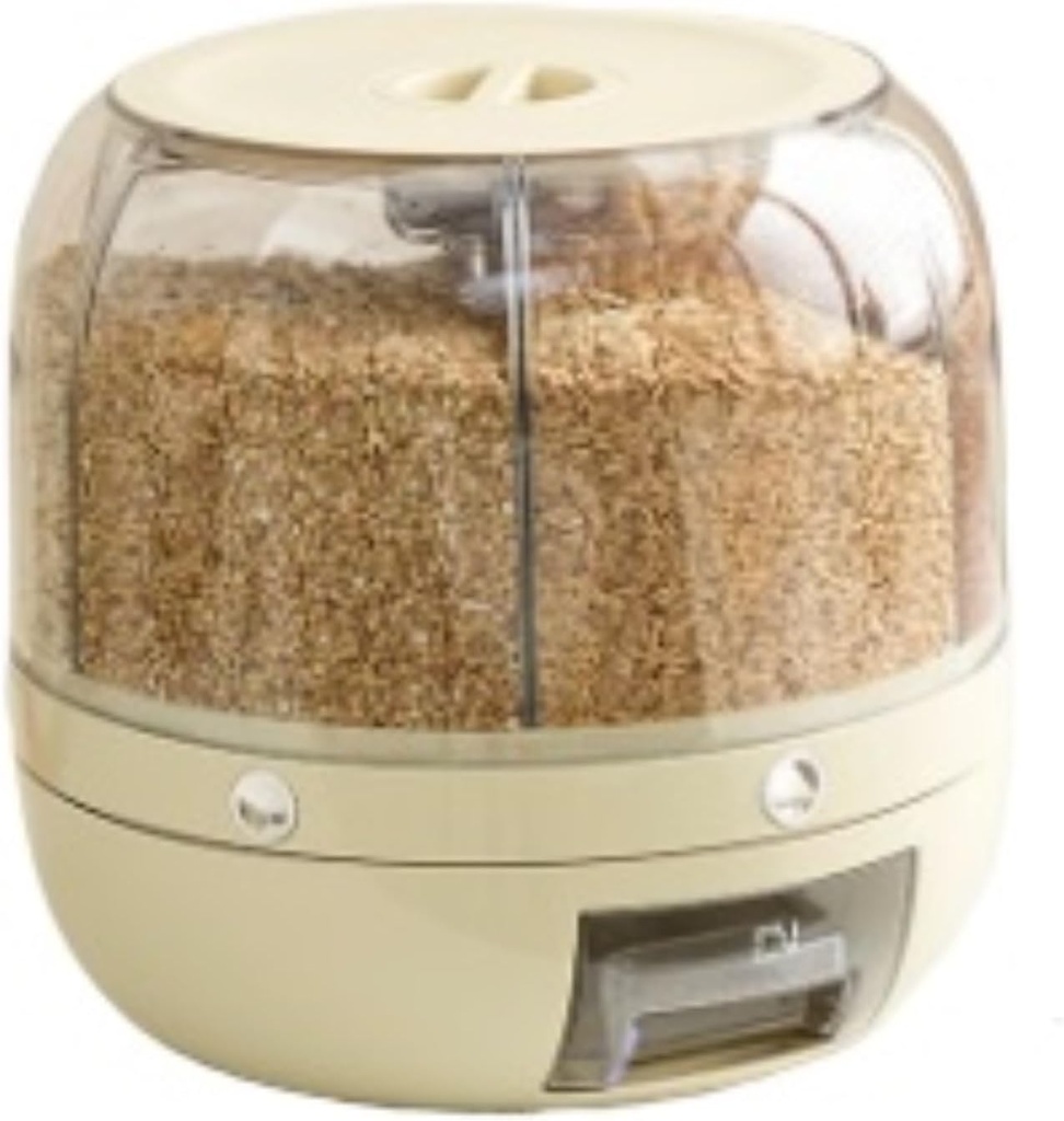 Cereal Containers, Rotatable Rice And Grain Dispenser Food Storage Container With 6 Compartments Holder 13lbs Capacity Storage Bin for Beans