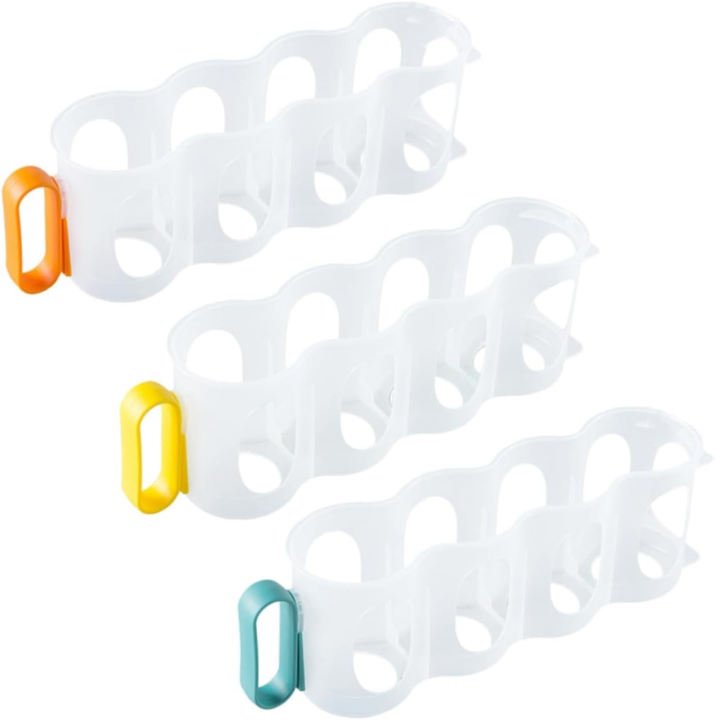Unomor 3pcs Kitchen Can Holder Multi-use Beverage Organizer for Refrigerator Space-Saving Drink Rack Yellow Green and Orange Cans and Bottles