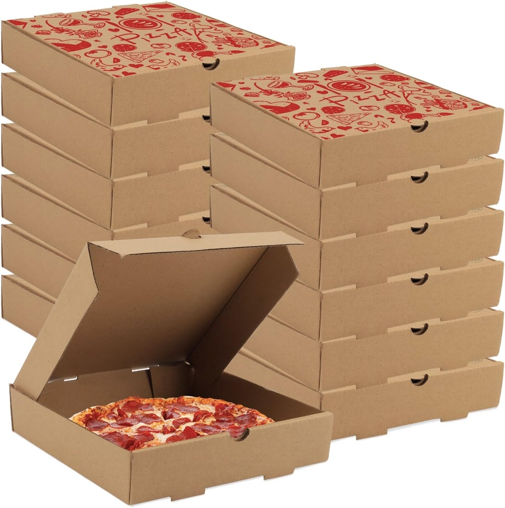 Pizza Boxes, 15 Pack 7.3 x 7.3 x 1.6" Kraft Corrugated Pizza Boxes Pizza Takeout Boxes Food Delivery Boxes Gift Packing Boxes Takeaway Mailing Shipping Storage Boxes for Pizza, Cake, Cookies(Red)