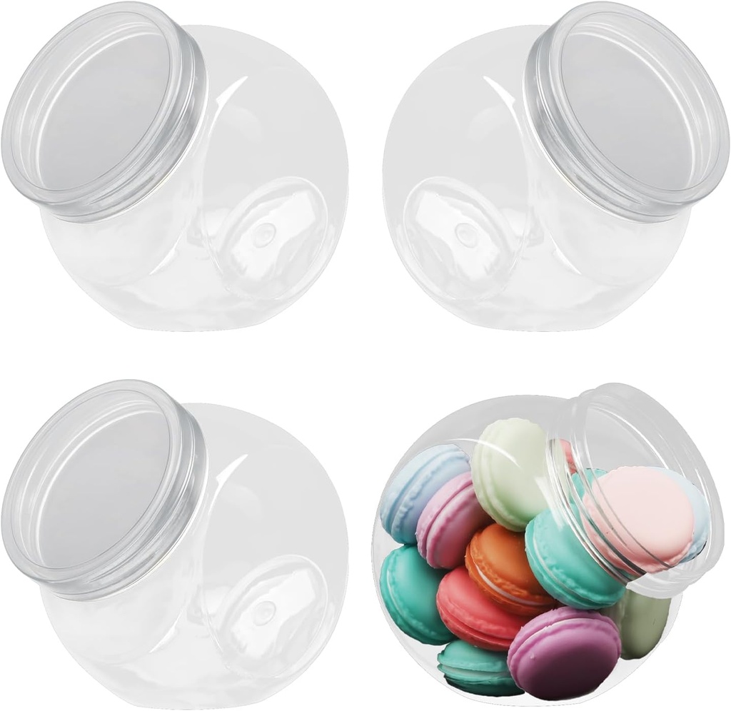 Nsmykhg Candy & Cookie Jars, 4 Pack Plastic Containers for Candy Buffet & Party Table, Dry Food Jars - 48 oz (25.4 oz)