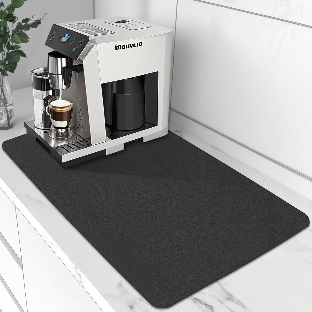 Rubber Backed Absorbent Dish Drying Mat - Hide Stain, Fit Under Coffee Maker - Dark Grey, 17"x31.5"