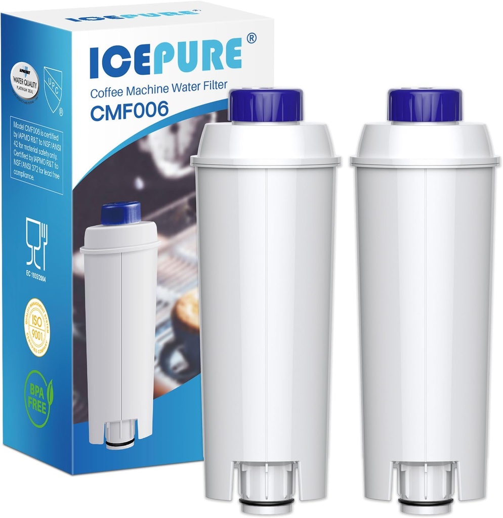 ICEPURE Coffee Machine Filters Compatible with DeLonghi DLSC002, Activated Carbon Water Filter Cartridges Softener Replacement for De'Longhi ECAM, ESAM, ETAM, BCO, EC, 2PACK