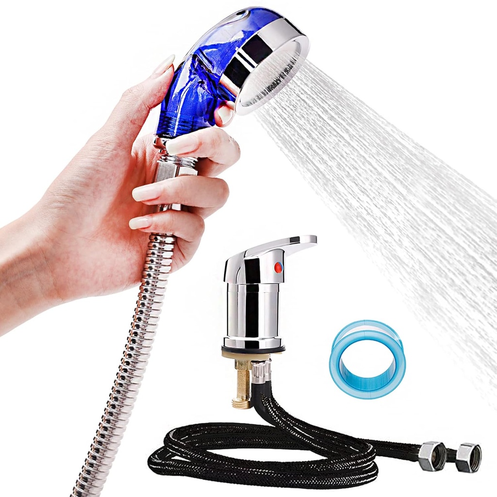 Blue Salon Shampoo Faucet for Barbershop Sink and Shower - Hot and Cold Mixer, Includes Shampoo Bowl and Chair