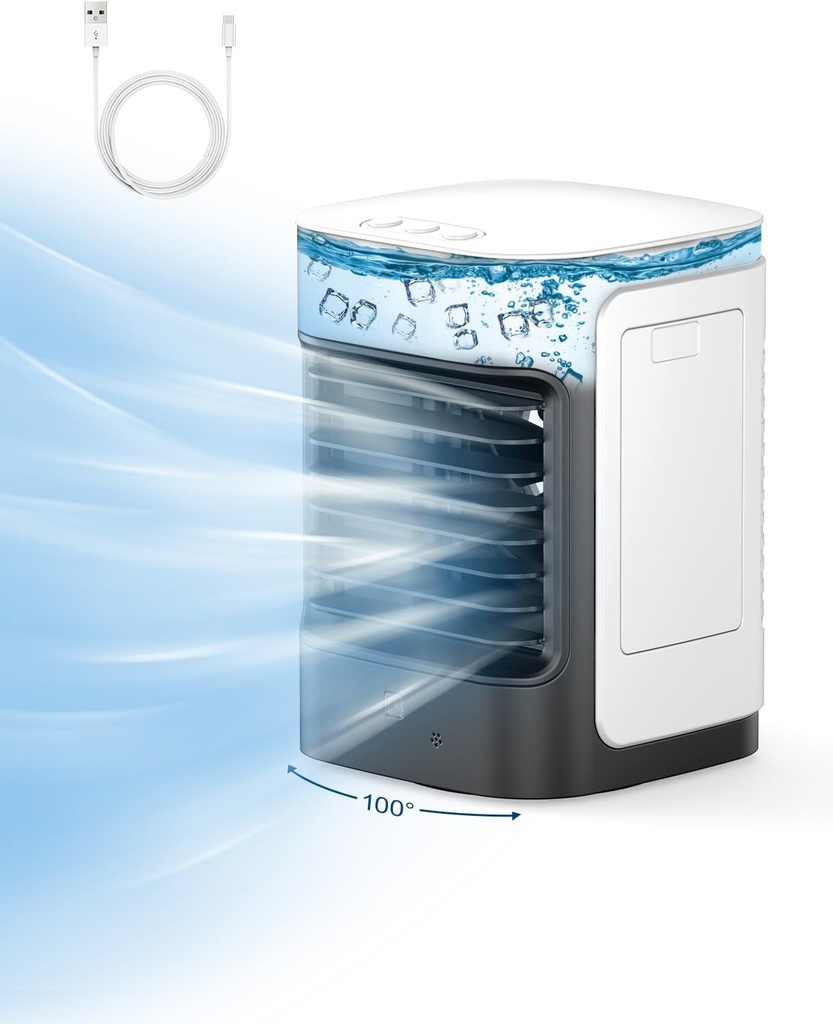 Portable Air Conditioners, Personal Air Conditioner for room, Portable AC Unit Swamp Cooler with 100° Oscillation, USB Powered Mini Air Conditioner for Tent Camping Bedroom,Black-9