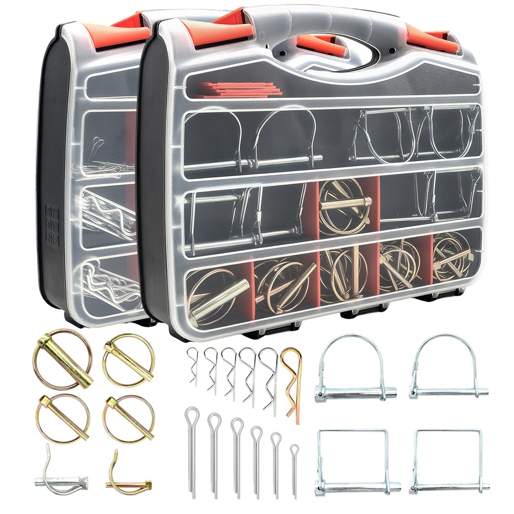 419PCS Heavy Duty Hitch Pin Kit, Zinc Plated Trailer Pins Lynch Pins, PTO Pins, R Clips & Cotter Pins Coupler Pins for Trailers, Trucks, Tractors, Mowers, Farm Equipment Accessories