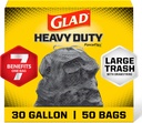 Glad Large 30 Gallon Trash Bags, Unscented Heavy Duty Garbage Bags, Forceflex with Drawstring, 50 Count (Packaging May Vary)