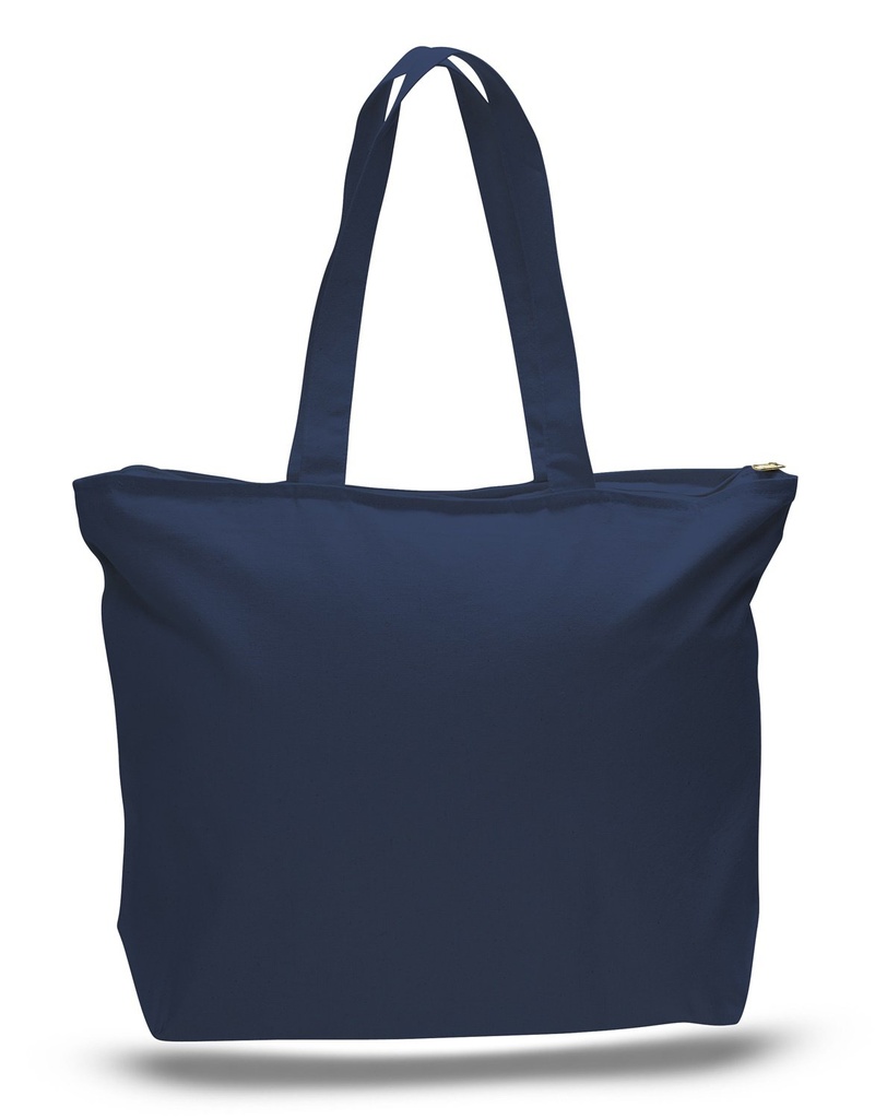 Heavy Canvas Large Tote Bag with Zippered Closure (Navy)